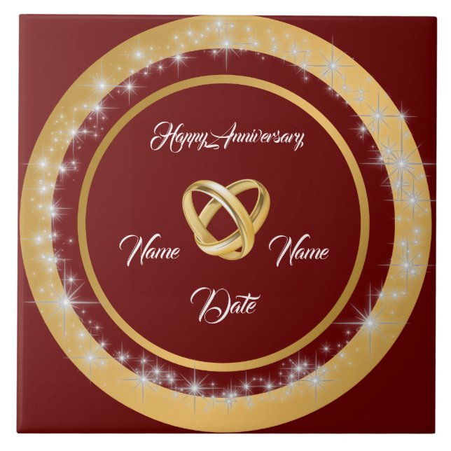 Simple Wedding Rings Customize Gold Anniversary  Ceramic Tile (Front)