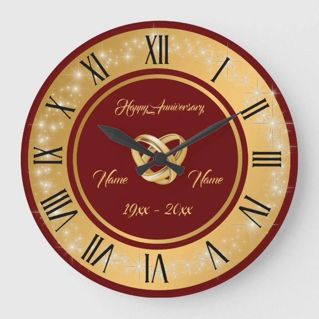 Simple Wedding Rings Customize Gold Anniversary Large Clock (Front)