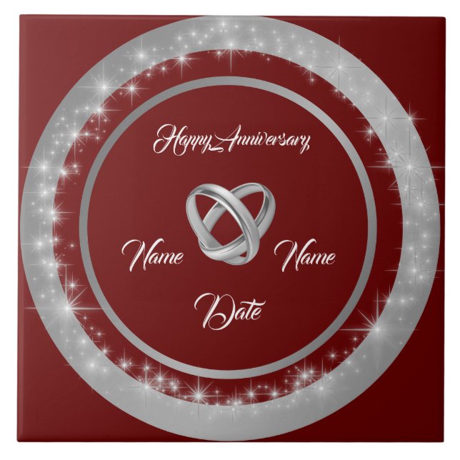 Simple Wedding Rings Customize Silver Anniversary Ceramic Tile (Front)