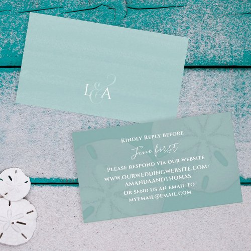 Simple Wedding RSVP Online Turquoise Sand Dollar Enclosure Card