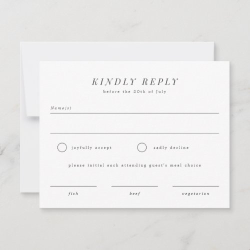 Simple Wedding RSVP Reply Card with Meal Choices