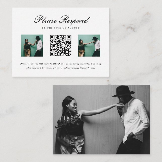 Simple Wedding Rsvp with QR Code and Photo Grid Enclosure Card (Front/Back)
