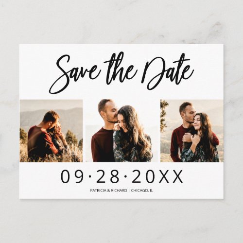 Simple Wedding Save The Date 3 Photo Collage Postcard