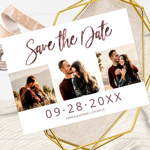 Simple Wedding Save The Date 3 Photo Collage Postcard