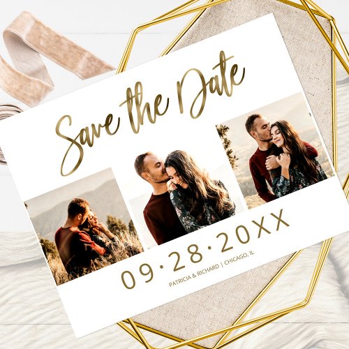 Simple Wedding Save The Date 3 Photo Collage Postcard