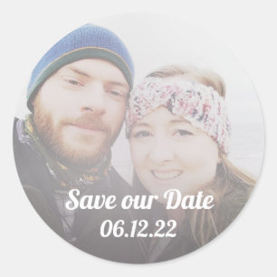 Simple Wedding Save the Date Faux Vellum Photo Classic Round Sticker
