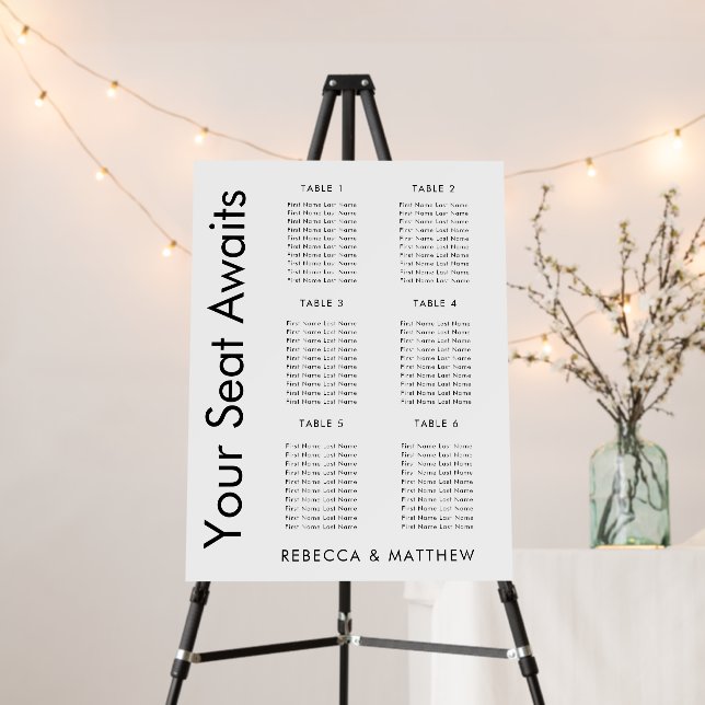 Simple Wedding Seating Chart 6 Tables Foam Board (In Situ (Stand))