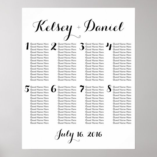 Simple Wedding Seating Chart Fewer Tables Zazzle