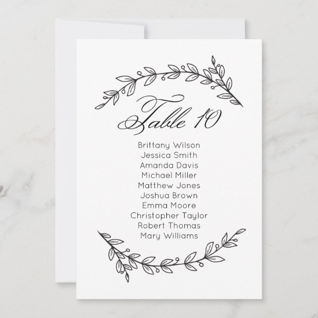 Simple wedding seating chart floral. Table plan 10 Invitation (Front)
