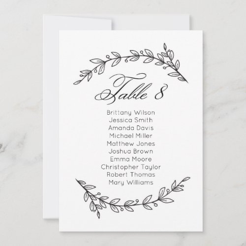 Simple wedding seating chart floral Table plan 8 Invitation