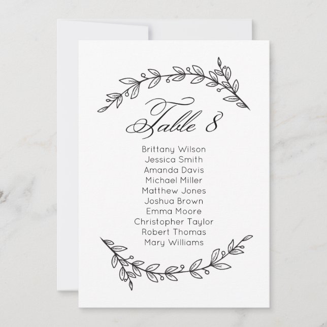 Simple wedding seating chart floral. Table plan 8 Invitation (Front)