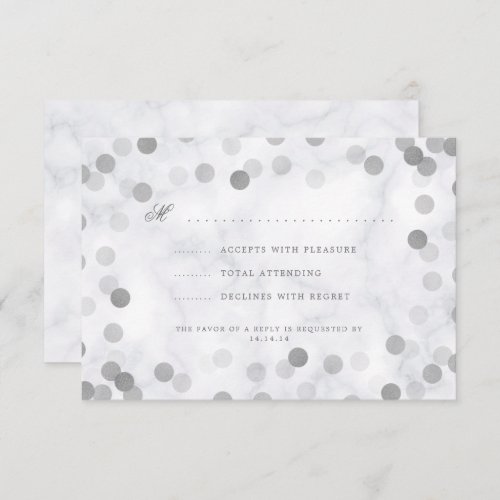 Simple Wedding Silver Confetti Marble RSVP 