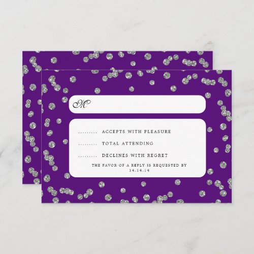 Simple Wedding Silver Glitter RSVP Purple 