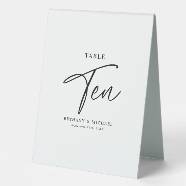 Simple Wedding Table Number 10 Tent Sign (Front)