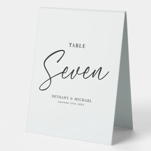 Simple Wedding Table Number 7 Tent Sign (Front)