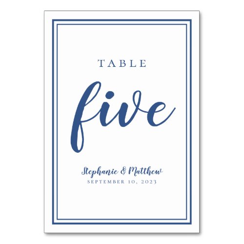 Simple Wedding Table Number Five Blue  White