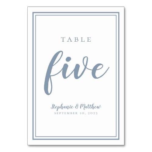 Simple Wedding Table Number Five  Dusty Blue