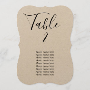 Simple wedding table number + guest names card