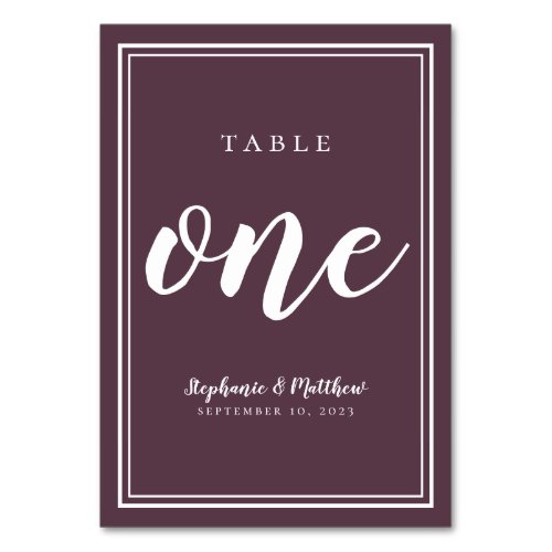 Simple Wedding Table Number One Moody Luxe Purple