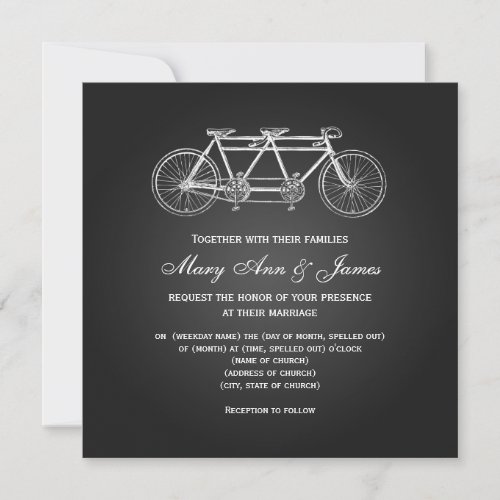 Simple Wedding Tandem Bike Black Invitation