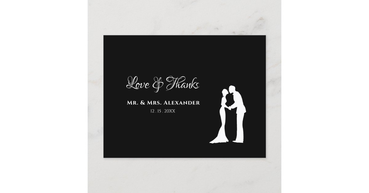 Simple Wedding Thank You Black White Bride Groom Postcard Zazzle