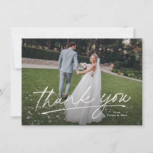 Simple wedding thank you card with two photos