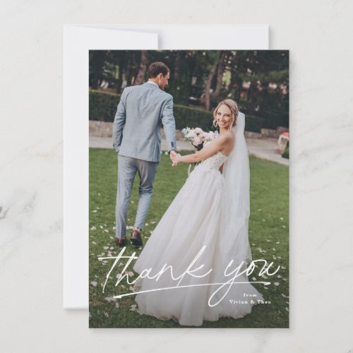 Simple wedding thank you card with two photos