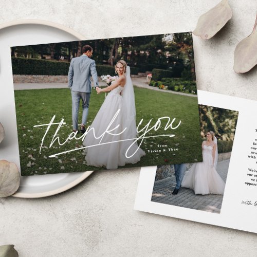 Simple wedding thank you card with two photos