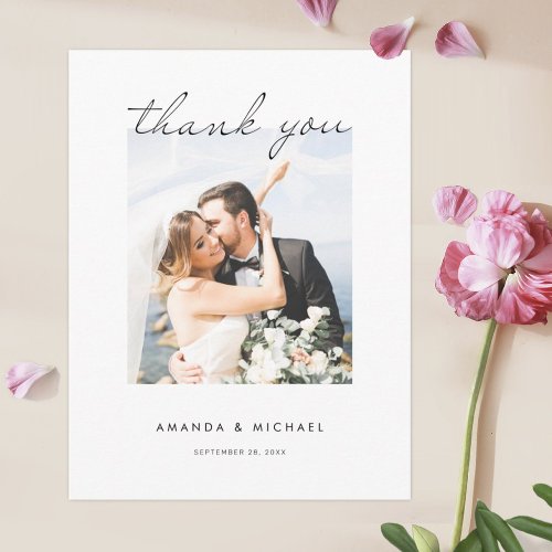 Simple Wedding Thank You Postcard with Photo