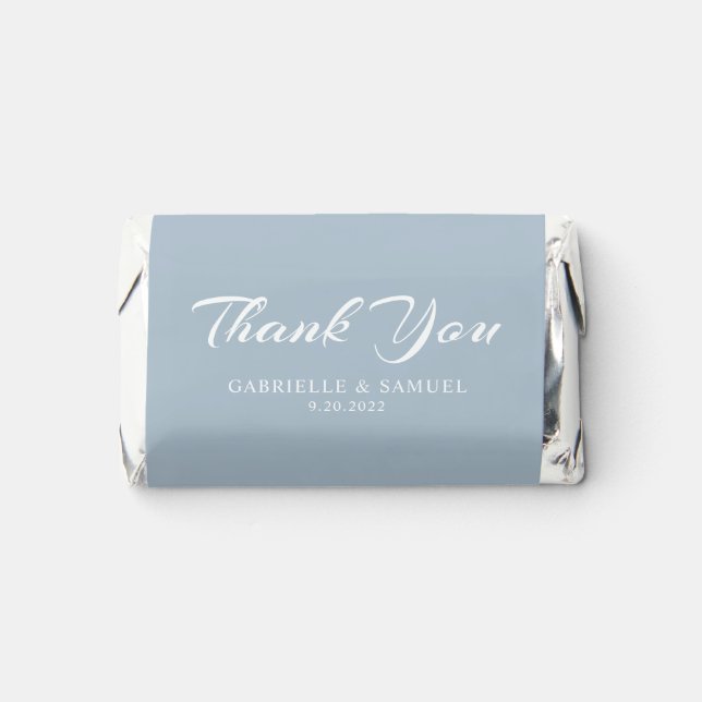 Simple Wedding Thank You Script Dusty Blue Hershey's Miniatures (Front)