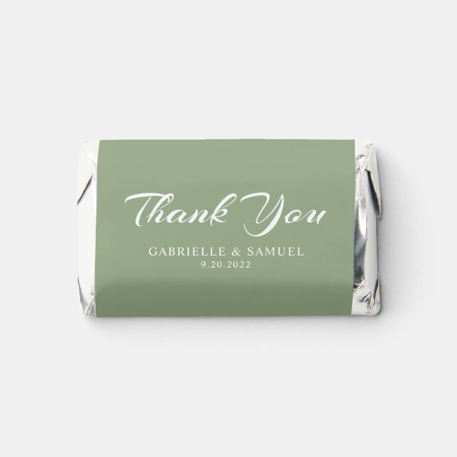 Simple Wedding Thank You Script Sage Hershey's Miniatures (Front)