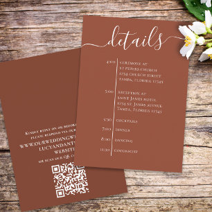 Simple Wedding Timeline Terracotta QR Code Detail Enclosure Card