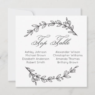 Simple wedding top table. Botanical seating chart Invitation