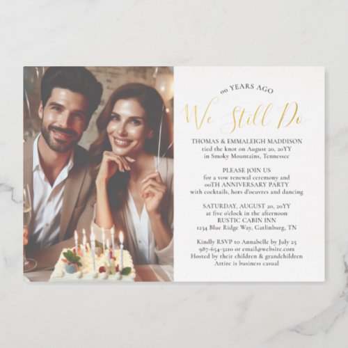 Simple Wedding Vow Renewal Anniversary Party Photo Foil Invitation