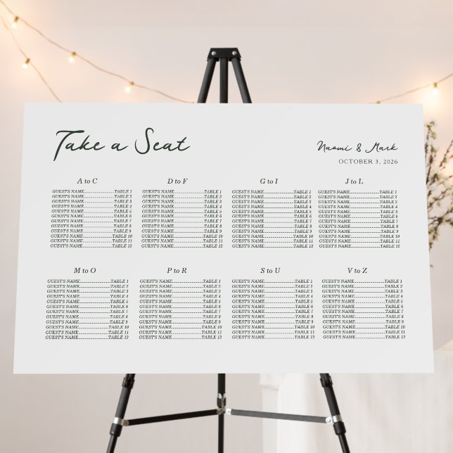 Simple Wedding Wedding Seating Chart Foam Board (In Situ (Stand))