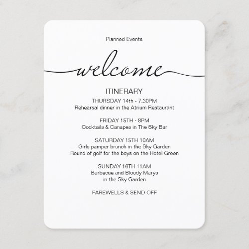 Simple Wedding Weekend Itinerary Favor Bag Welcome Enclosure Card