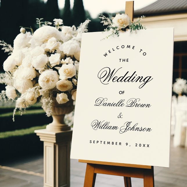  Simple Wedding Welcome Black White Elegant Script Foam Board (Creator Uploaded)