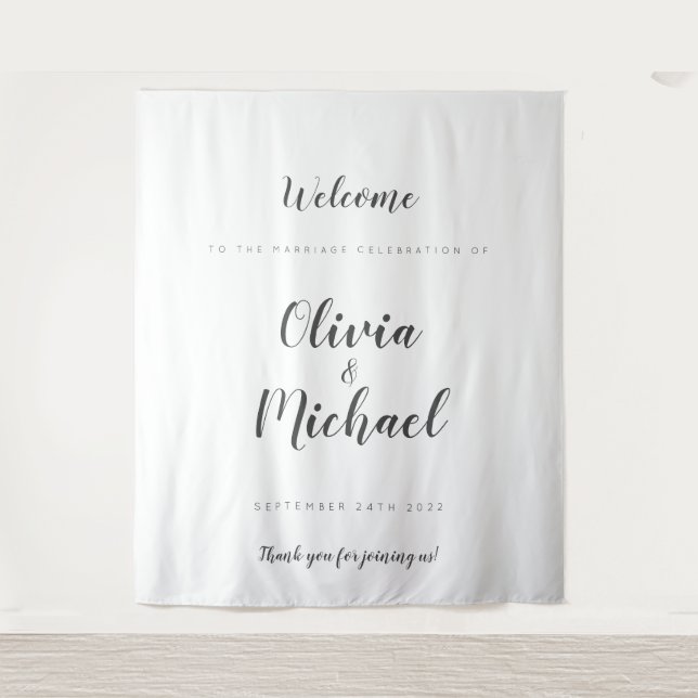 Simple Wedding Welcome Custom Backdrop Tapestry (Front)
