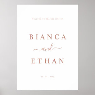 Simple Wedding Welcome Sign   White and Rose Gold