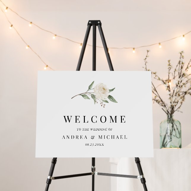Simple Wedding Welcome Sign White Floral Greenery (In Situ (Stand))