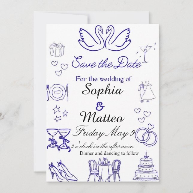 Simple wedding with graphics  invitation (Front)