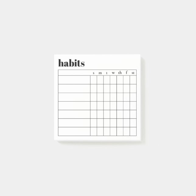 Simple Weekly Habit Sticky Notes, 3" x 3" Post-it Notes (Front)
