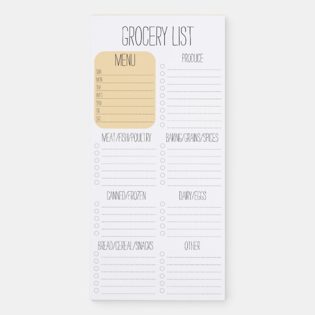 Simple Weekly Meal Planner Grocery Shopping List Magnetic Notepad (Front)