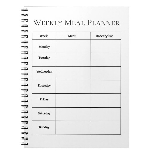 Simple Weekly Meal Planner Notebook (Front)
