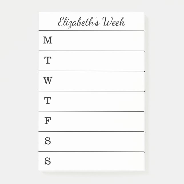 Simple Weekly Planner Script Name To Do List Post-it Notes (Front)