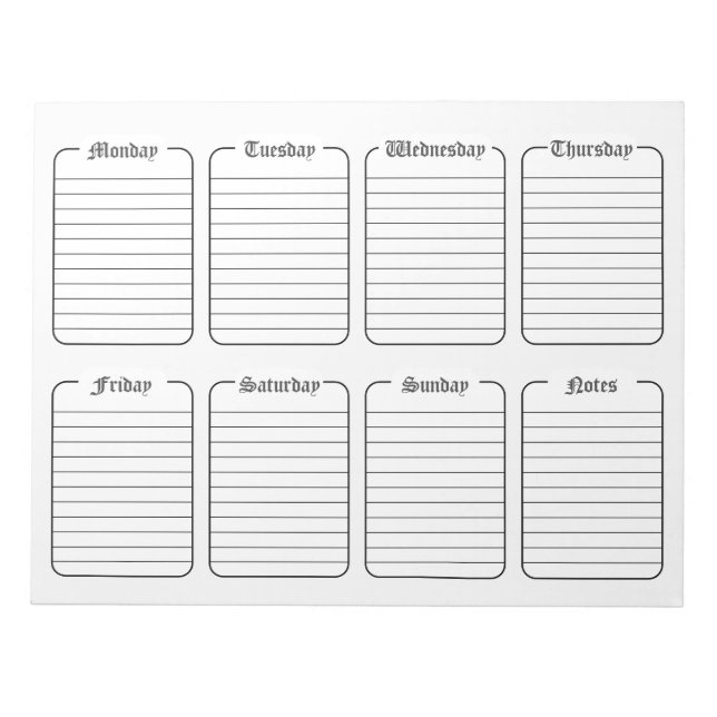 Simple Weekly Planner White Tear Away Calendar Notepad (Front)