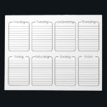 Simple Weekly Planner White Tear Away Calendar Notepad<br><div class="desc">Write your plans down for the week on thick high-quality matte paper! This custom weekly planner notepad is convenient for home or office with forty single side tear-away sheets. This design features a simple black and white planner with cute hand written typography and 1/4" inch lines. Includes all seven days,...</div>