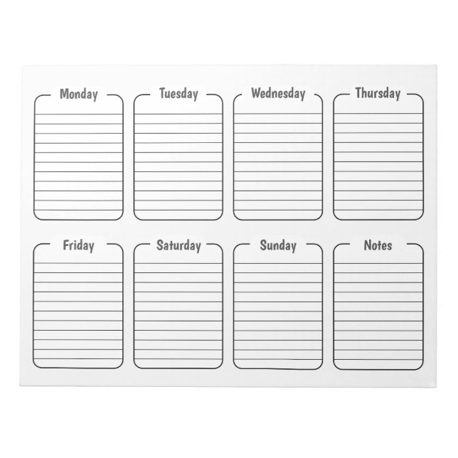 Simple Weekly Planner White Tear Away Calendar Notepad (Front)