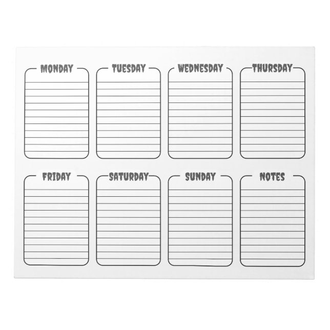 Simple Weekly Planner White Tear Away Calendar Notepad (Front)
