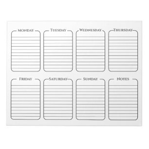 Simple Weekly Planner White Tear Away Calendar Notepad